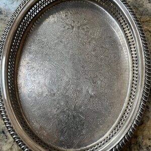 Vintage Silverplate Oval Tray with Filigree